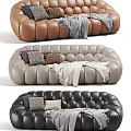Two Seater Sofa in Brown Gray Black with Tufted Design and Pillows Blankets