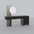 Modern Dressing Table with Round Mirror and Black Wooden Drawers Minimalist Design