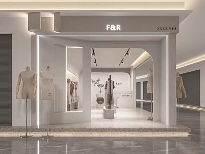 F&R Fashion Clothing Shop Interior With Modern Lighting Mannequins And Clothing Displays 3d model