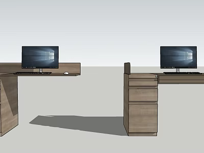 Modern Wooden Office Desk With Computer Monitor Keyboard Mouse And Drawers 3d model
