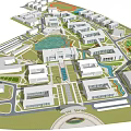 Modern School Buildings Aerial View with Sports Ground Pond Greenery and Surrounding Roads