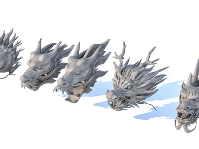 Multiple Dragon Head Carved Sculpture Decorative Ornament Set For Home Decor 3d model