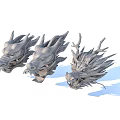 Multiple Dragon Head Carved Sculpture Decorative Ornament Set For Home Decor
