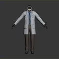 Modern White Lab Coat With Headphones Brown Pants Black Gloves And Shoes