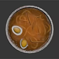 Traditional Ramen Bowl With Decorative Pattern Soft Boiled Eggs Noodles And Broth