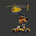 3D Yellow Helicopter Scene With Vehicles And Characters 3d model