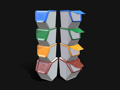 Colorful Stacked Recycling Trash Bins With Multiple Colors And Secure Lids 3d model