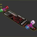 Stylish Longboard Design With Red Wheels And Black Red Deckdriver Graphics