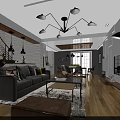 Modern Industrial Open Plan Living And Dining Room With Cozy Sofa And Warm Wooden Flooring
