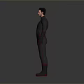 Male Game Movie Character Wearing Gray Tightsuit with Red Gloves Boots and Waist Line