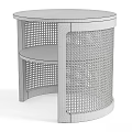 Modern Round Side Table With Black Frame Rattan Panels And Lower Shelf 3d model
