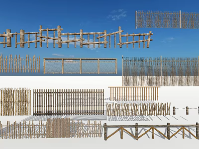 Various Wooden Garden Fences With Different Styles And Natural Designs For Outdoor Use 3d model