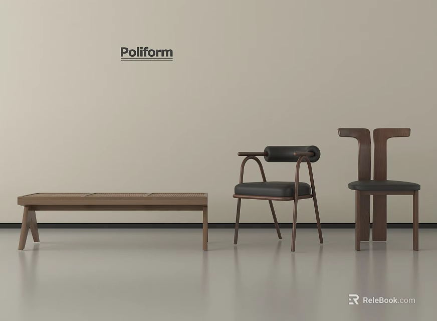 Poliform Modern Leisure Chair With Wooden Frame And Black Cushion Interior Design 3d model 