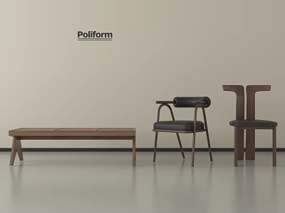 Poliform Modern Leisure Chair With Wooden Frame And Black Cushion Interior Design 3d model