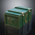Green Vintage Wooden Box With Metal Straps And 01935 Number Design
