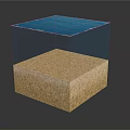 Layered Cube Structure With Transparent Blue Top And Brown Granular Base