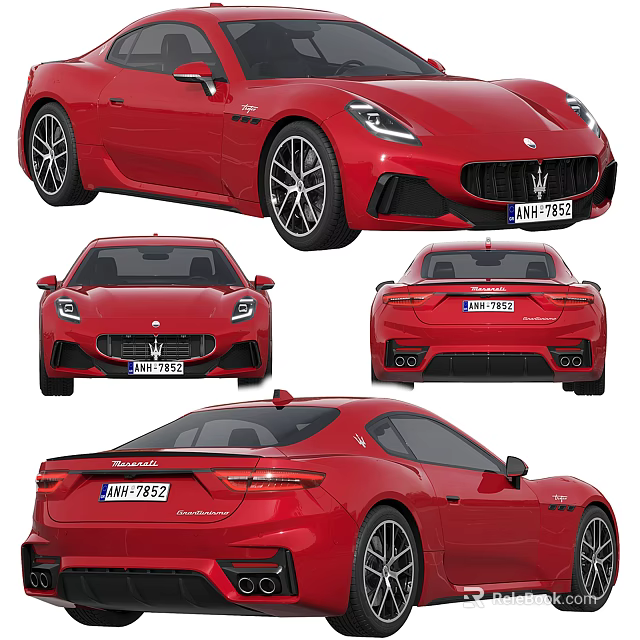Red Maserati Sports Car Showcased From Multiple Angles Including Front Side And Rear Views 3d model 