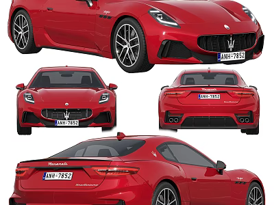 Red Maserati Sports Car Showcased From Multiple Angles Including Front Side And Rear Views 3d model