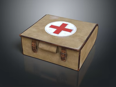 Vintage Brown First Aid Kit With Red Cross Symbol And Leather Straps 3d model