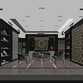 Elegant Tile Showroom Interior With Black White Checkered Floor And Gold Patterned Walls 3d model