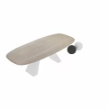 Modern Oval Dining Table With Light Wooden Top And White Geometric Legs Design