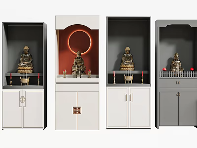 Buddhist Altar Cabinet With Buddha Statue Various Designs And Decorative Cabinet Doors 3d model