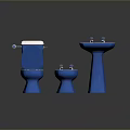 Blue Bathroom Furniture Set Including Toilet Bidet And Pedestal Sink