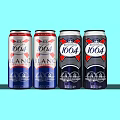 Four Refreshing 1664 Blanc Beer Cans On Light Blue Background With Classic Design