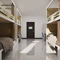 Modern Dormitory Interior Design With Bunk Beds And Neat Layout 3d model