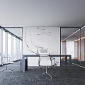 Modern Office Interior With Floor To Ceiling Windows Marble Wall Desk And Chairs