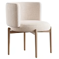 Minimalist Beige Boucle Upholstered Side Chair With Solid Natural Wood Legs For Dining Room