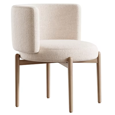 Minimalist Beige Boucle Upholstered Side Chair With Solid Natural Wood Legs For Dining Room 3d model