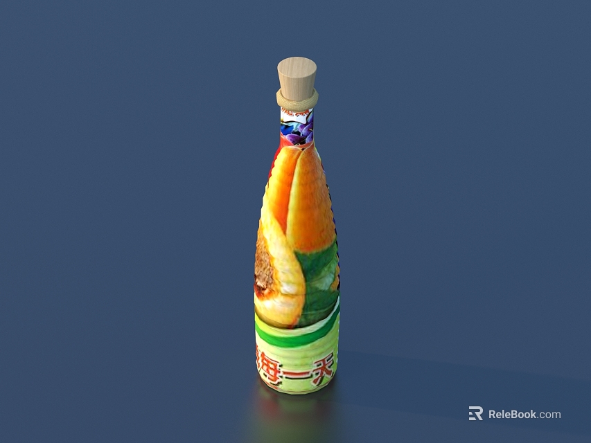 Refreshing Bottled Fruit Juice With Wooden Cork Orange Fruit Pattern And Label Design 3d model 