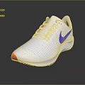 White Nike Running Shoes Featuring Blue Swoosh Logo And Red Toe Design On Gray Surface