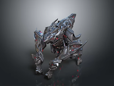 3D Rendered Game Movie Character Mechanical Creature With Metallic Black Red Sci Fi Aggressive Design 3d model