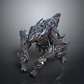 3D Rendered Game Movie Character Mechanical Creature With Metallic Black Red Sci Fi Aggressive Design