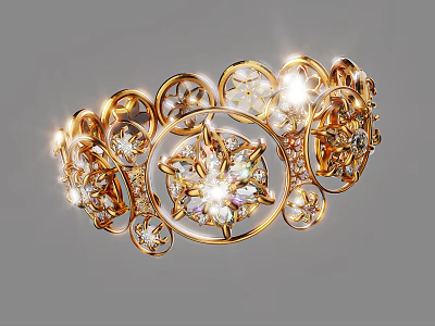 Luxurious Gold Diamond Jewelry With Intricate Patterns And Central Sparkling Stones 3d model