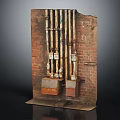 Hardware Tools Mounted On Brick Wall With Metal Pipes Components And Boxes 3d model
