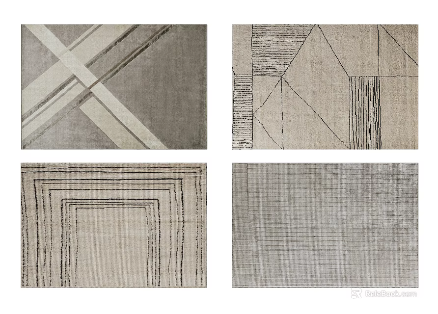 Square Rugs With Geometric Patterns And Textured Designs In Neutral Tones 3d model 