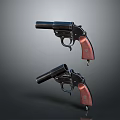 Two Vintage Revolver Pistols With Black Barrel And Brown Grip