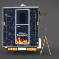 Mobile Kitchen Paradise Food Truck With Blue White Exterior Chalkboard Menu And Wheels