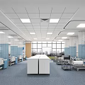 Hospital Ward Interior With White Storage Cabinets Hospital Beds Blue Curtains And Medical Equipment