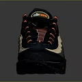 Dark Blue Brown Beige Retro Sports Sneakers With Red Air Cushion Sole And Orange Laces