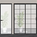 Modern Sliding Doors With Black Frames Frosted And Grid Glass Panels Interior View