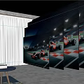 Projection Monitoring With Multiple Wall Screens Displaying Racing Car Visuals In Room