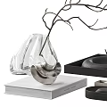 Elegant Decorative Ornament Set With Clear Glass Vase Dried Branches Black Tray And Ceramic Bowls