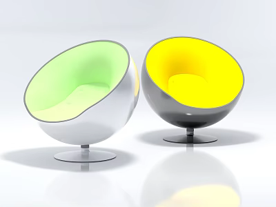 Modern Spherical Single Chairs With Green Yellow Seats And Metal Bases 3d model