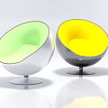 Modern Spherical Single Chairs With Green Yellow Seats And Metal Bases