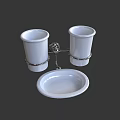 Bathroom Sink Accessories With White Ceramic Cups Soap Dish And Metal Holder
