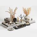 Stylish Decorative Ornament Set With Pampas Grass Vases Aroma Diffusers Candles Trays And Books